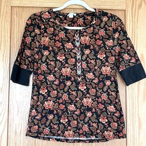 Sundance Cordelia Bloom Floral Print Embroidered Thermal Henley Top - M